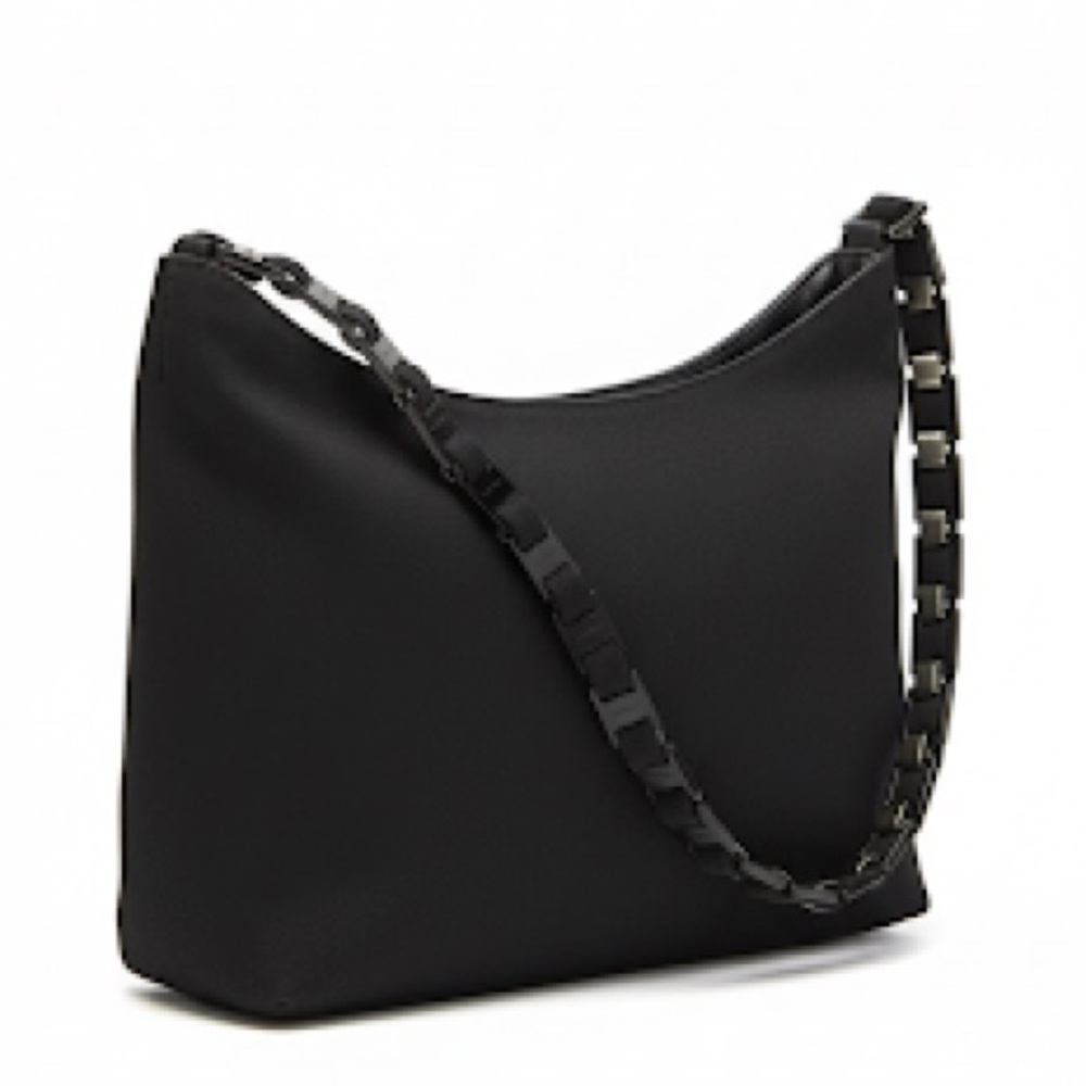Salvatore Ferragamo Vara Chain Link Shoulder Bag Black Canvas Quiet Luxury